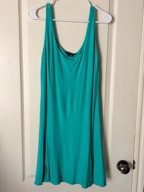 Ralph Lauren Viscose Double Lined Teal Sleeveless Scoop Neck Slip Dress, Large